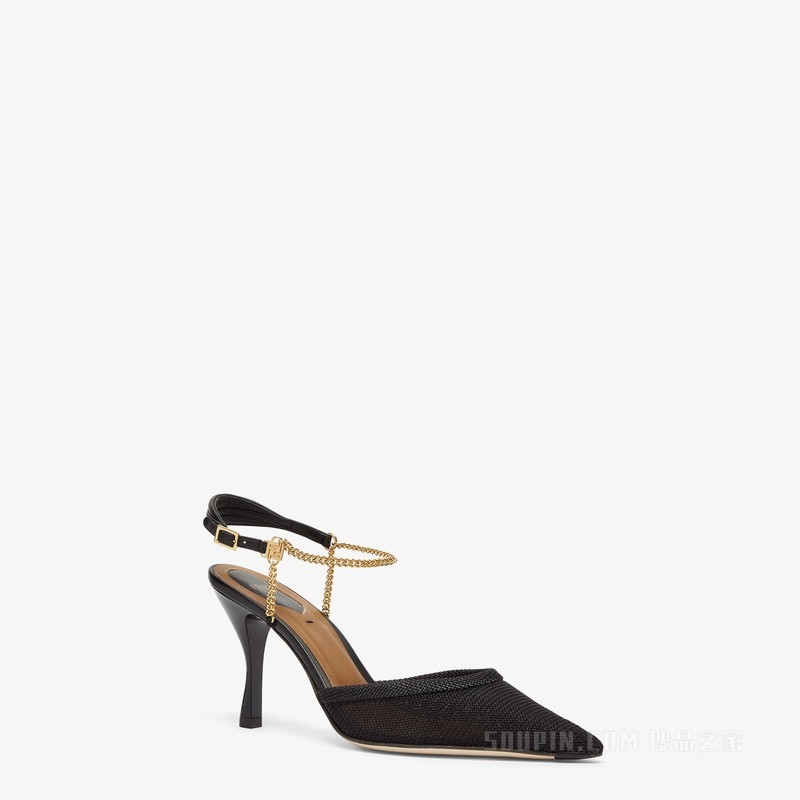 FENDI First 黑色网眼布高跟露跟鞋