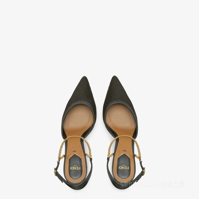 FENDI First 黑色网眼布高跟露跟鞋