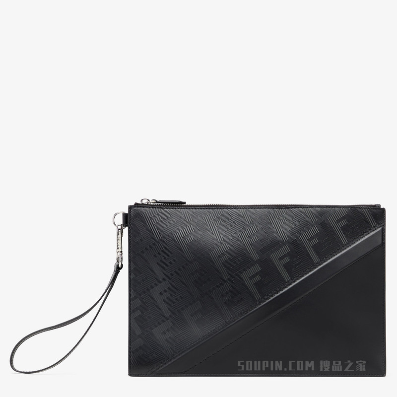 FENDI Shadow Diagonal扁平手拿包 黑色皮革手袋