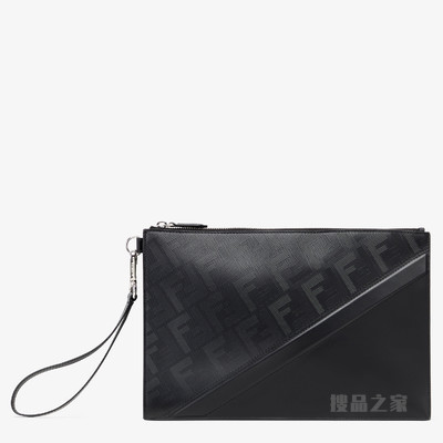 FENDI Shadow Diagonal扁平手拿包 黑色皮革手袋
