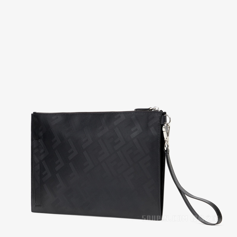FENDI Shadow Diagonal扁平手拿包 黑色皮革手袋