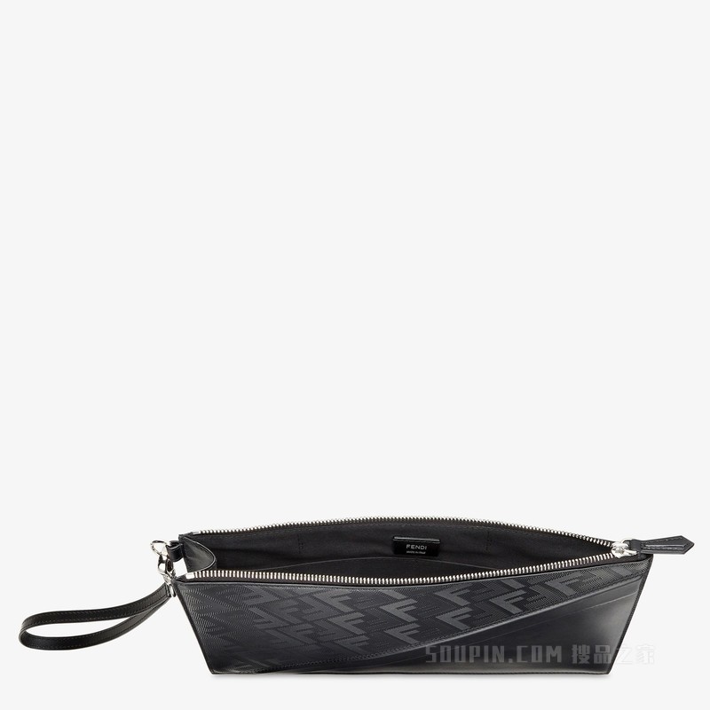 FENDI Shadow Diagonal扁平手拿包 黑色皮革手袋