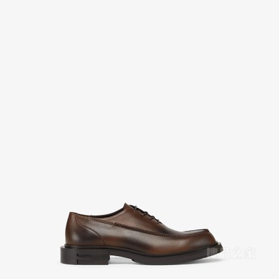 FENDI Frame系带鞋 棕色皮革系带鞋