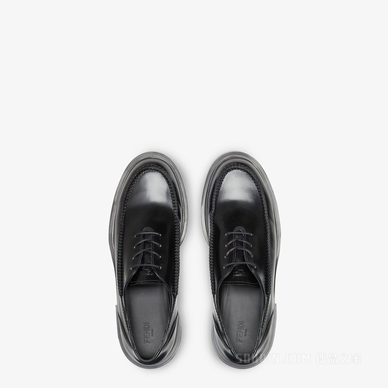 FENDI Frame系带鞋 黑色皮革系带鞋
