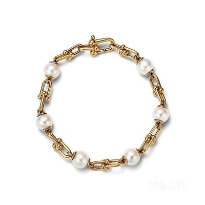 Tiffany HardWear 系列 18K 黄金镶嵌淡水珍珠链环手链