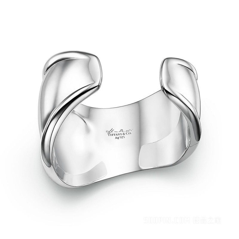Elsa Peretti® 系列纯银镶嵌虎铁石小号 Bone Cuff，宽 43 毫米
