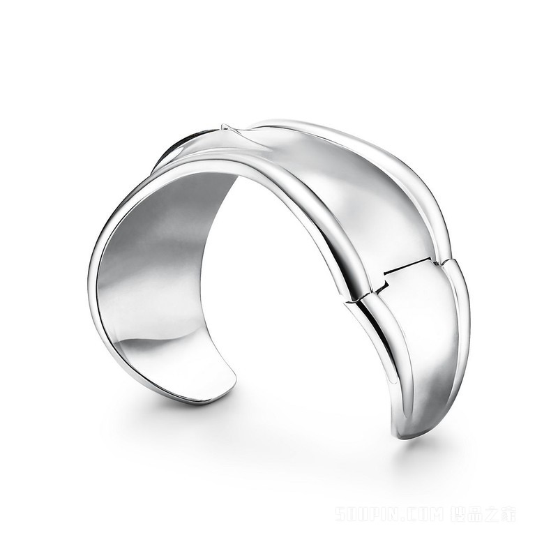 Elsa Peretti® 系列纯银镶嵌虎铁石小号 Bone Cuff，宽 43 毫米