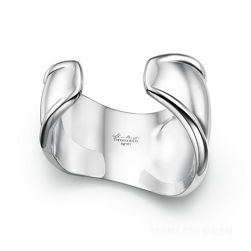 Elsa Peretti® 系列纯银镶嵌虎铁石小号 Bone Cuff，宽 43 毫米