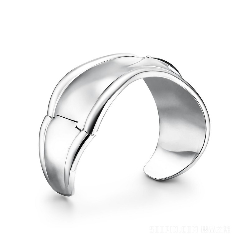 Elsa Peretti® 系列纯银镶嵌虎铁石小号 Bone Cuff，宽 43 毫米