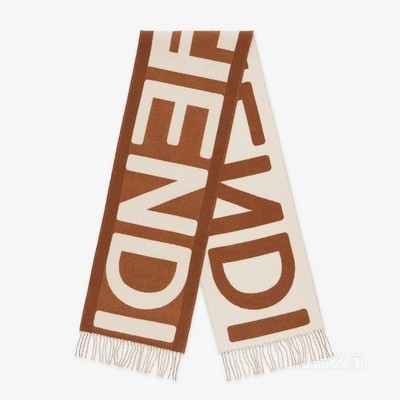 FENDI围巾 棕色和米色羊毛围巾
