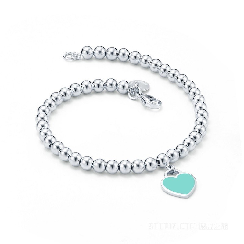 Return to Tiffany™ 系列纯银 Tiffany Blue® 蒂芙尼蓝色 Heart Tag 珠式手链，4 毫米