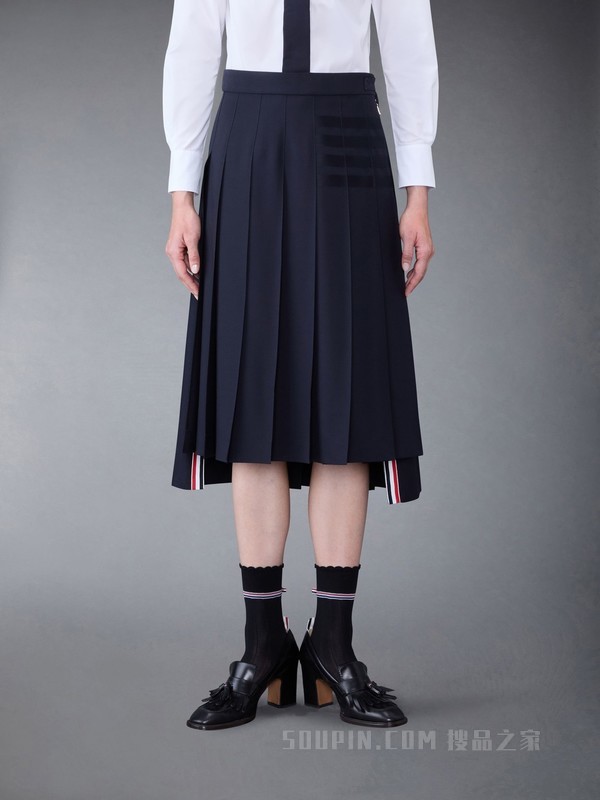 [早秋新品]女士四条纹平纹织百褶裙