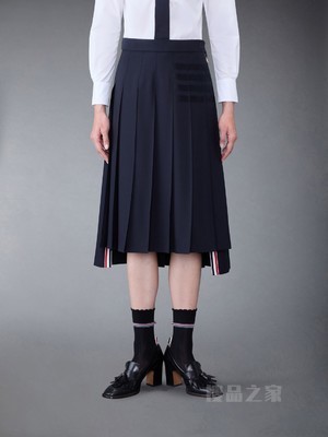 [早秋新品]女士四条纹平纹织百褶裙
