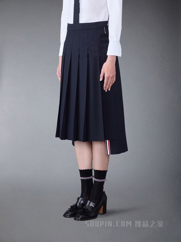 [早秋新品]女士四条纹平纹织百褶裙