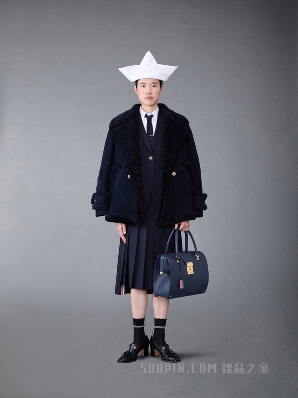 [早秋新品]女士四条纹平纹织百褶裙