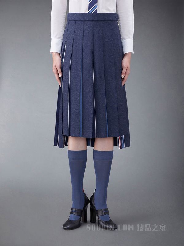 [早秋新品]女士羊毛法兰绒及膝百褶裙