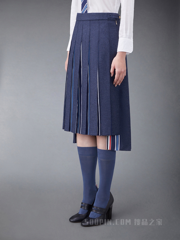 [早秋新品]女士羊毛法兰绒及膝百褶裙