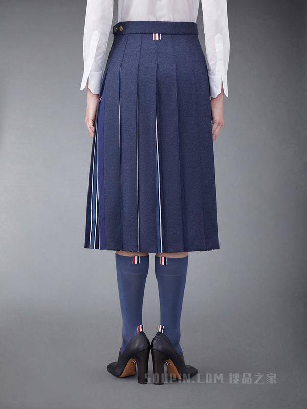 [早秋新品]女士羊毛法兰绒及膝百褶裙