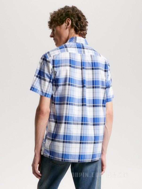 23新款春夏男装肌理府绸不规则格纹合身短袖衬衫MW0MW31768