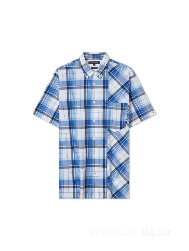 23新款春夏男装肌理府绸不规则格纹合身短袖衬衫MW0MW31768