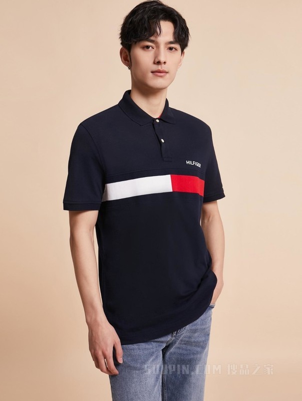 23新款春夏男装纯棉拼色旗标撞色字母合身短袖POLO衫D4748