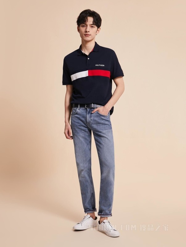 23新款春夏男装纯棉拼色旗标撞色字母合身短袖POLO衫D4748