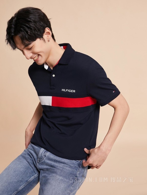 23新款春夏男装纯棉拼色旗标撞色字母合身短袖POLO衫D4748