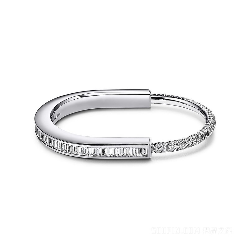 Tiffany Lock 系列 18K 白金镶嵌梯方形钻石和铺镶钻石手镯