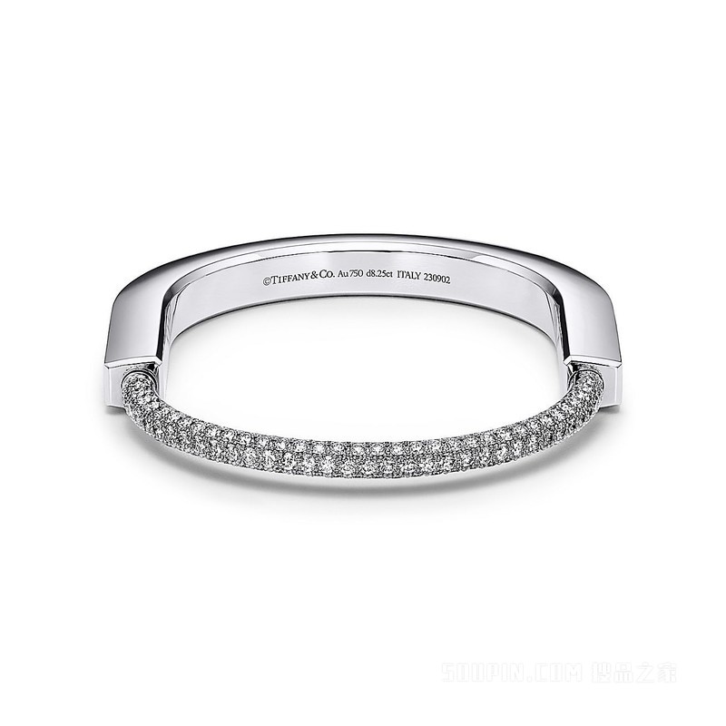 Tiffany Lock 系列 18K 白金镶嵌梯方形钻石和铺镶钻石手镯