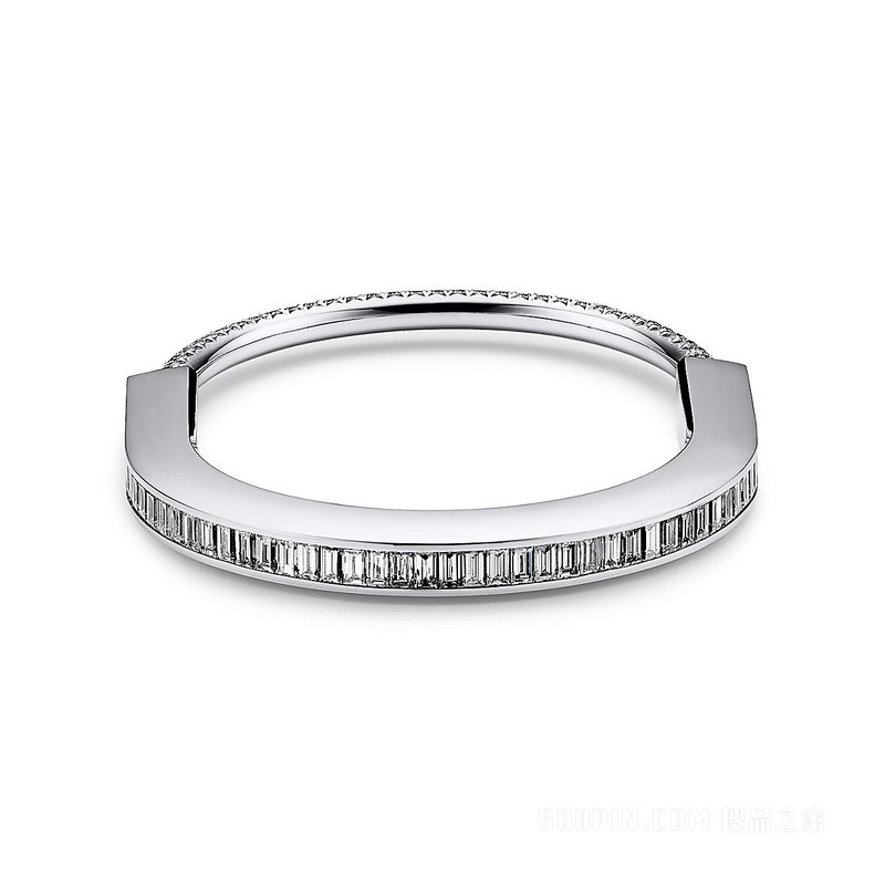 Tiffany Lock 系列 18K 白金镶嵌梯方形钻石和铺镶钻石手镯