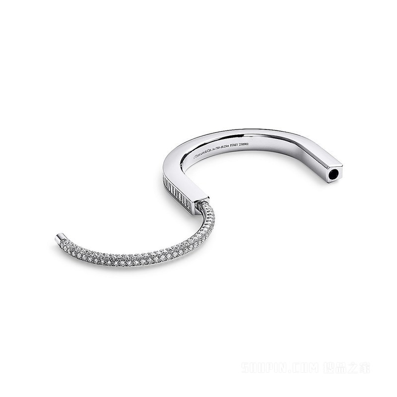 Tiffany Lock 系列 18K 白金镶嵌梯方形钻石和铺镶钻石手镯