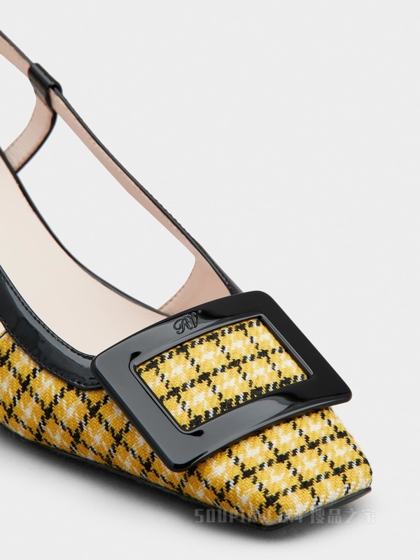 Belle Vivier漆扣织物后袢带高跟鞋 黃色