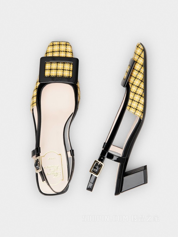 Belle Vivier漆扣织物后袢带高跟鞋 黃色