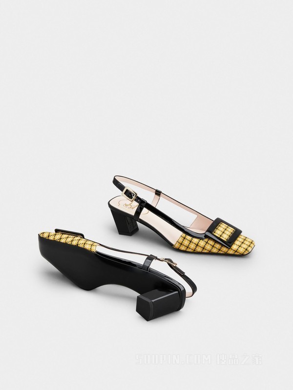 Belle Vivier漆扣织物后袢带高跟鞋 黃色