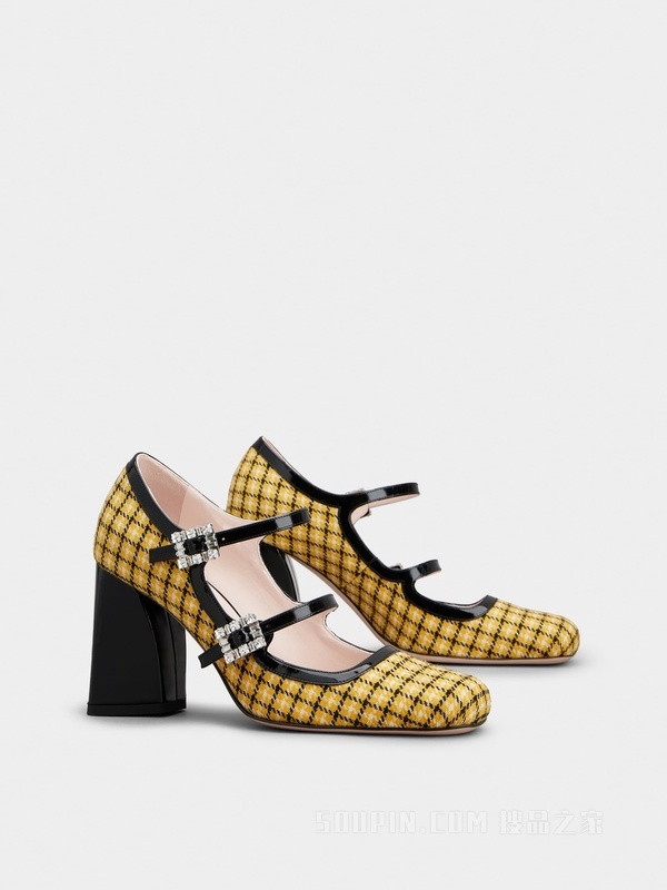 Trés Vivier Mini Babies钻扣织物高跟鞋