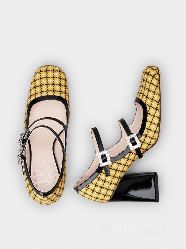 Trés Vivier Mini Babies钻扣织物高跟鞋