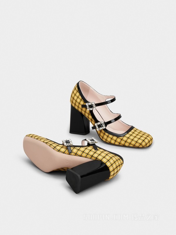 Trés Vivier Mini Babies钻扣织物高跟鞋