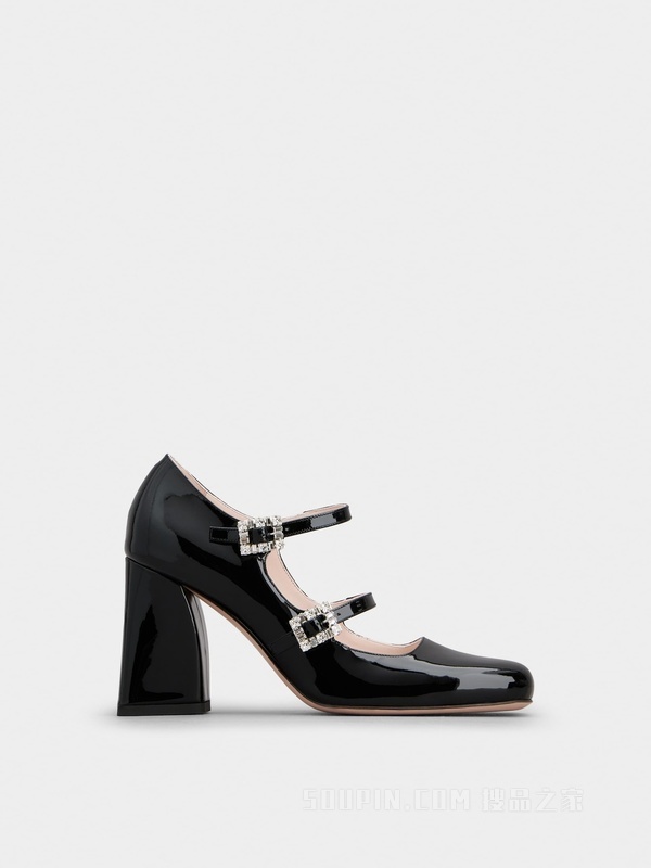 Trés Vivier钻扣织物芭蕾舞鞋 黑色