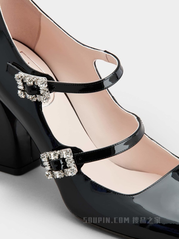 Trés Vivier钻扣织物芭蕾舞鞋 黑色