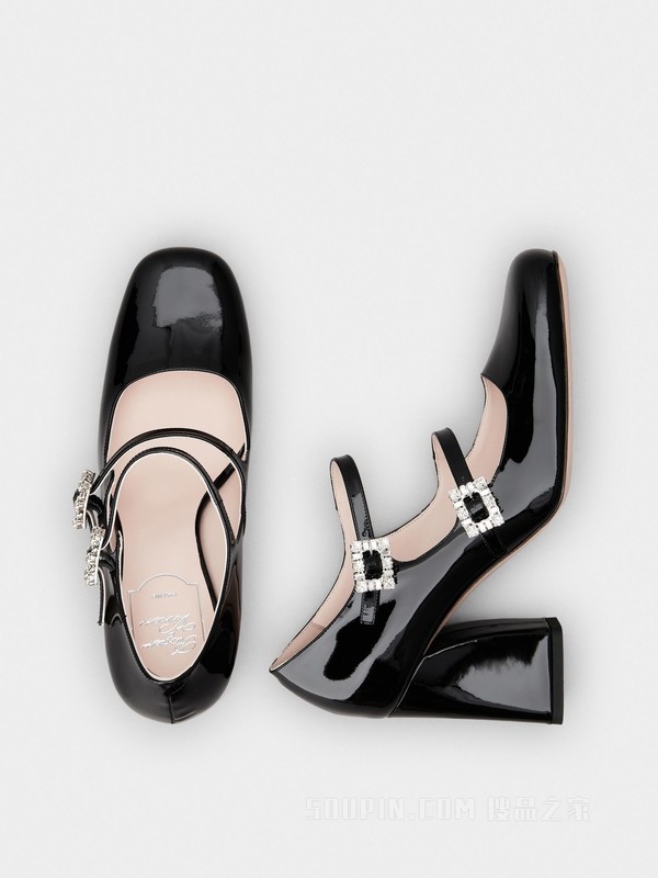 Trés Vivier钻扣织物芭蕾舞鞋 黑色