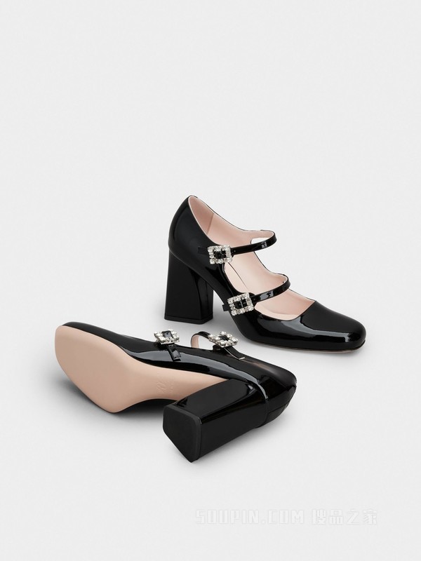 Trés Vivier钻扣织物芭蕾舞鞋 黑色