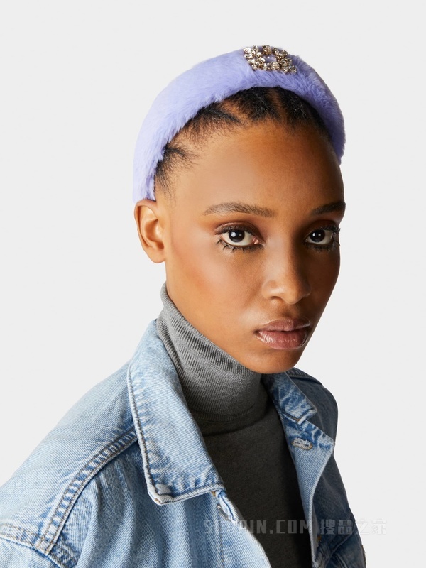 Broche Vivier 钻扣人造毛发箍 紫色