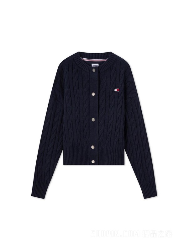 23新款秋冬女美式复古旗标刺绣绞花宽松针织开衫外套16529