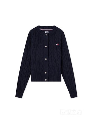 23新款秋冬女美式复古旗标刺绣绞花宽松针织开衫外套16529