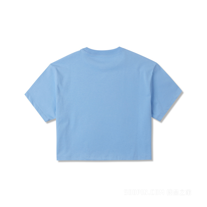 【女子】女短款复古风印花短袖圆领T恤 女款 蓝色