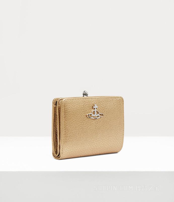 Grain Leather Wallet Frame Pocket