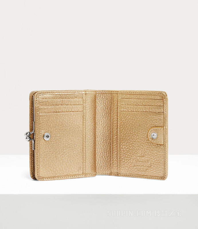 Grain Leather Wallet Frame Pocket