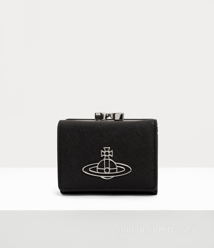 Saffiano Thin Line Small Frame Wallet