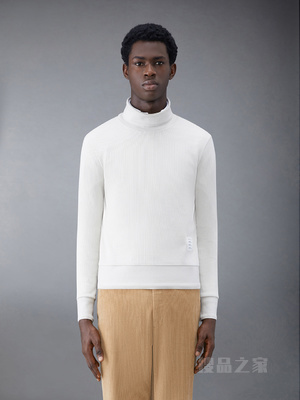 [早秋新品]男士条纹罗纹针织高领衫