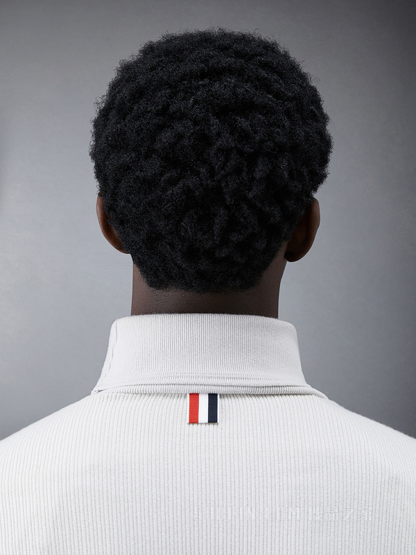 [早秋新品]男士条纹罗纹针织高领衫